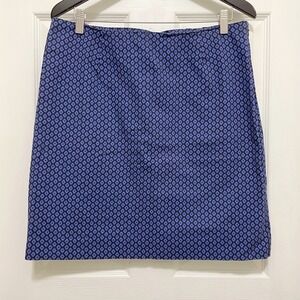 LL Bean Favorite Fit Casual Skirt Blue Diamond Print Knee Length Cotton‎ Size 12